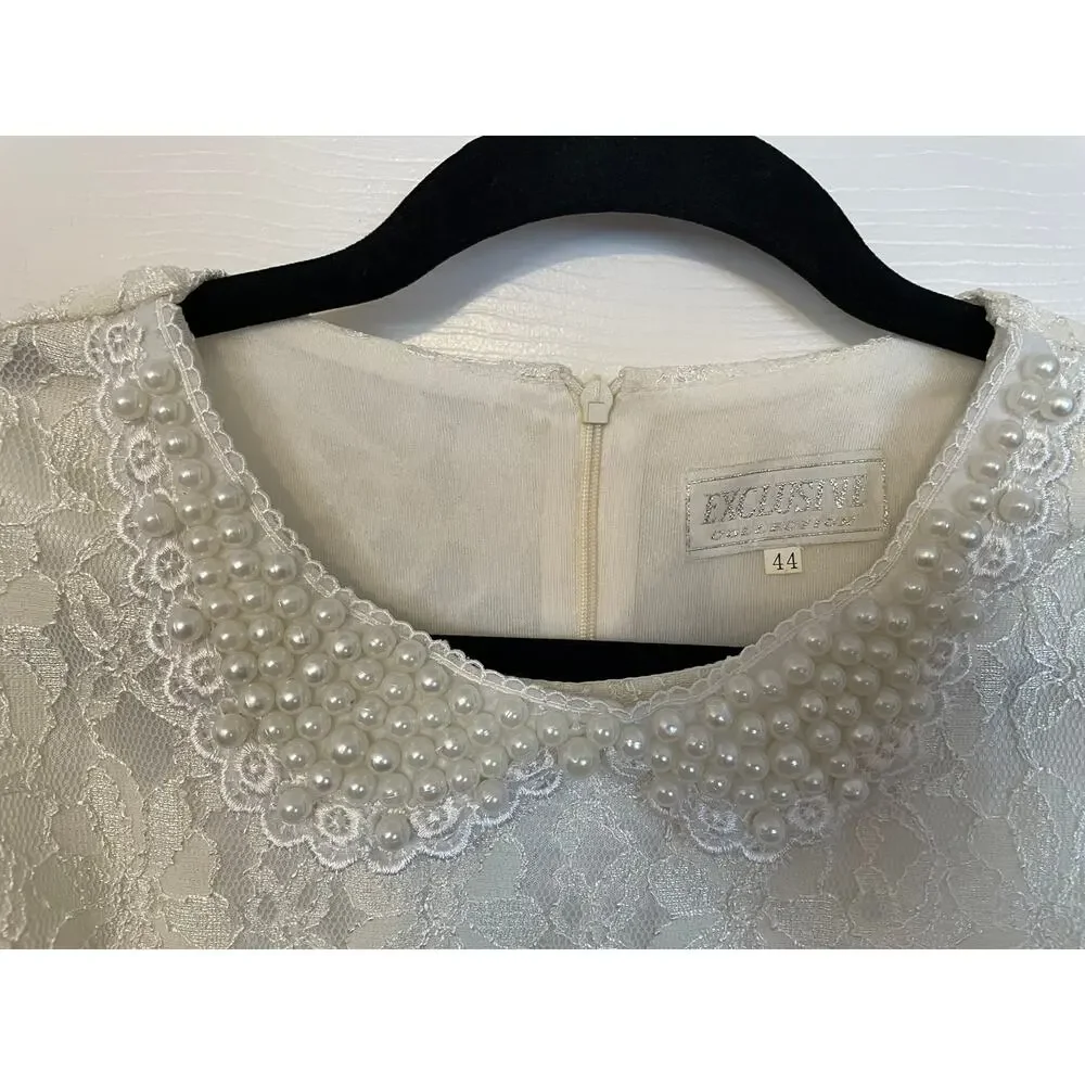 Exclusive Collection Elegant Pearl Collar Junior’s Size 44 Pearl and Lace Dress